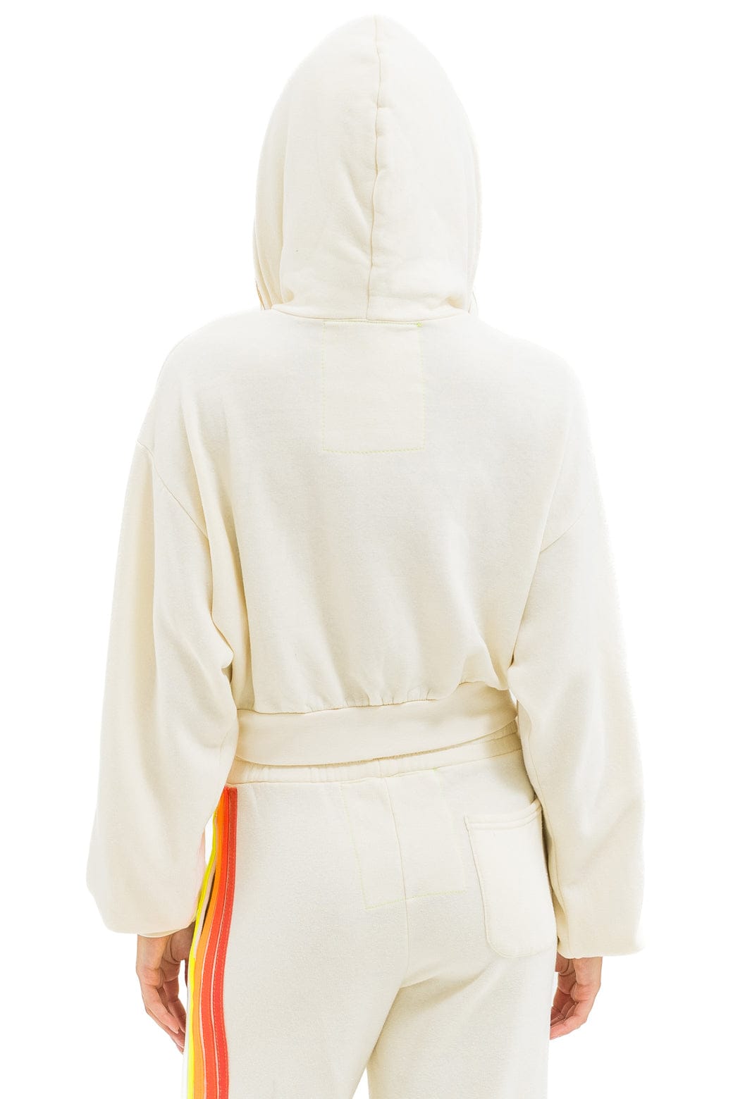 5 STRIPE CROPPED ZIP HOODIE RELAXED - VINTAGE WHITE // WHITE NEON