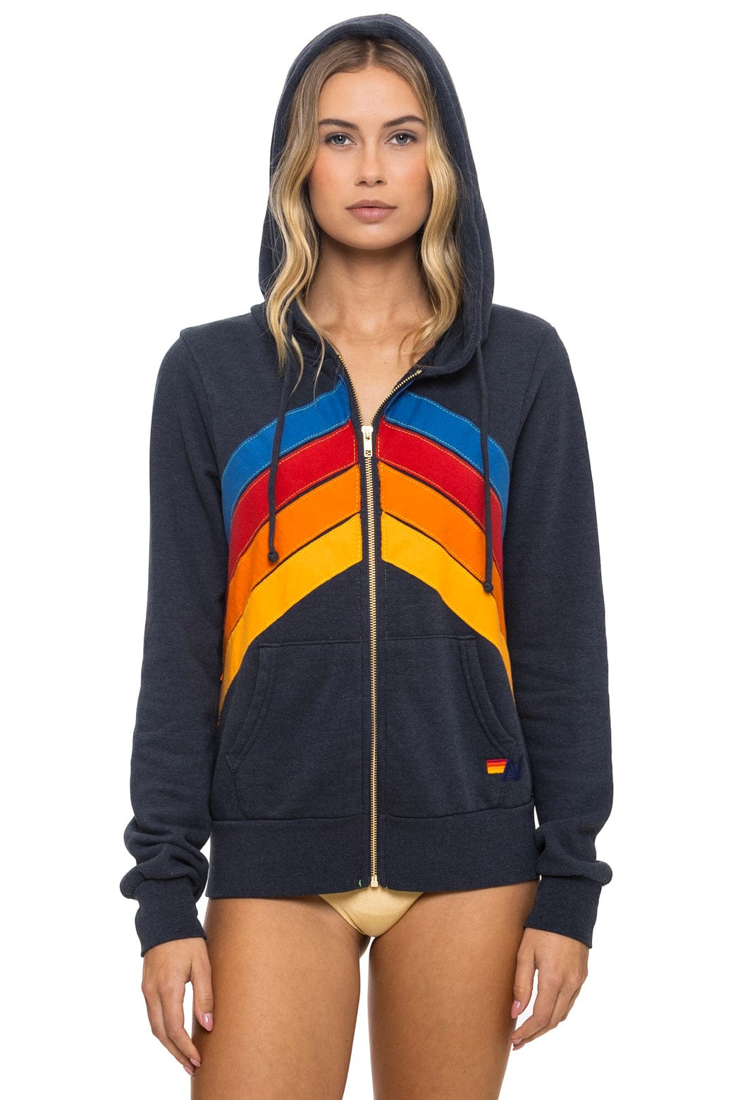 MOUNTAIN STITCH CHEVRON 4 ZIP HOODIE - CHARCOAL