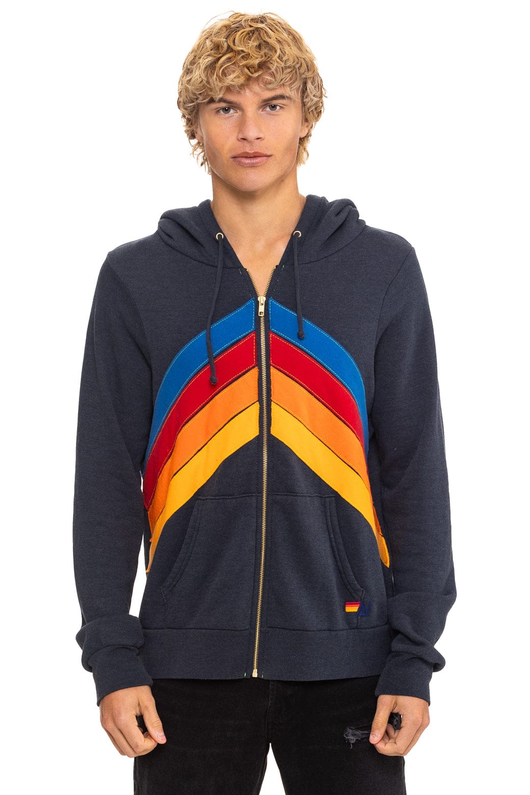 MOUNTAIN STITCH CHEVRON 4 ZIP HOODIE - CHARCOAL