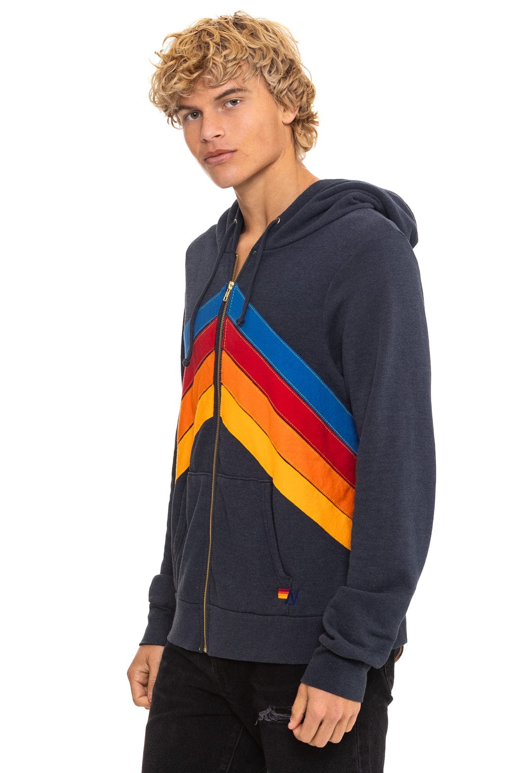 MOUNTAIN STITCH CHEVRON 4 ZIP HOODIE - CHARCOAL