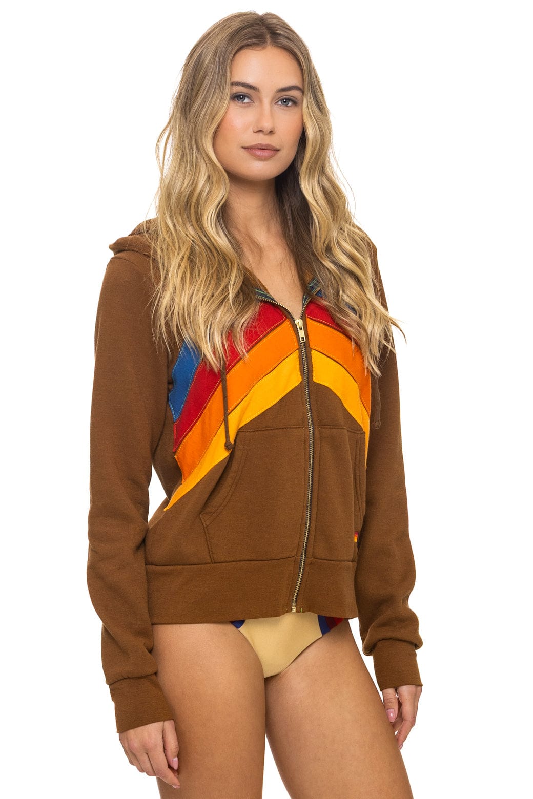 MOUNTAIN STITCH CHEVRON 4 ZIP HOODIE - CINNAMON
