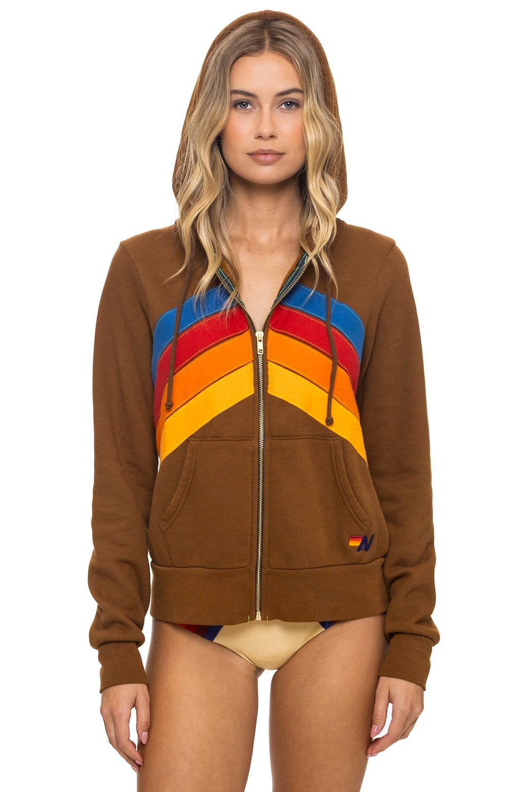 MOUNTAIN STITCH CHEVRON 4 ZIP HOODIE - CINNAMON