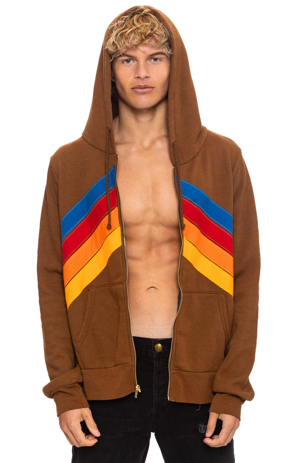 MOUNTAIN STITCH CHEVRON 4 ZIP HOODIE - CINNAMON