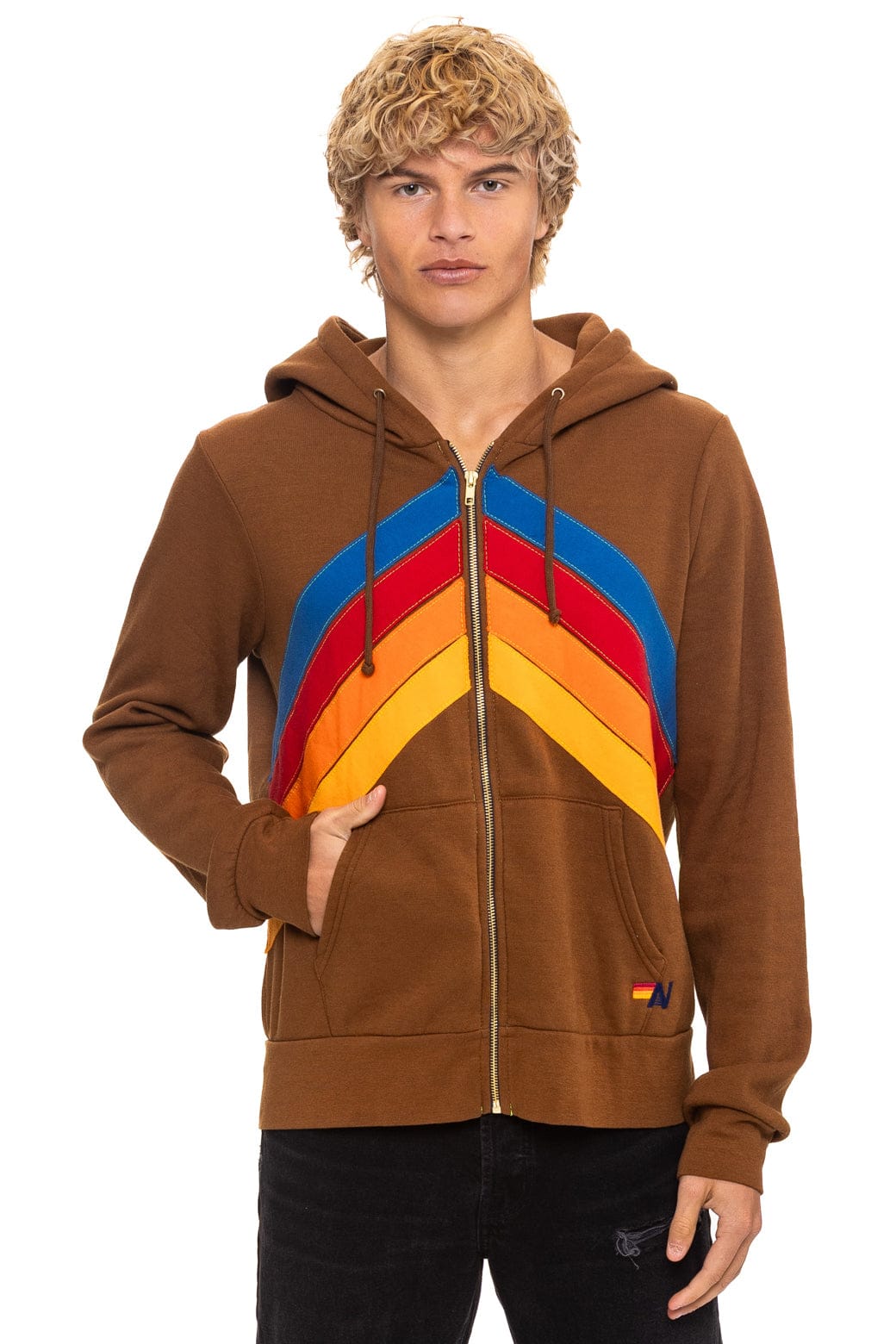 MOUNTAIN STITCH CHEVRON 4 ZIP HOODIE - CINNAMON