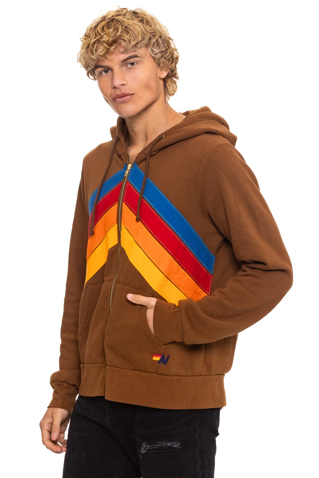 MOUNTAIN STITCH CHEVRON 4 ZIP HOODIE - CINNAMON