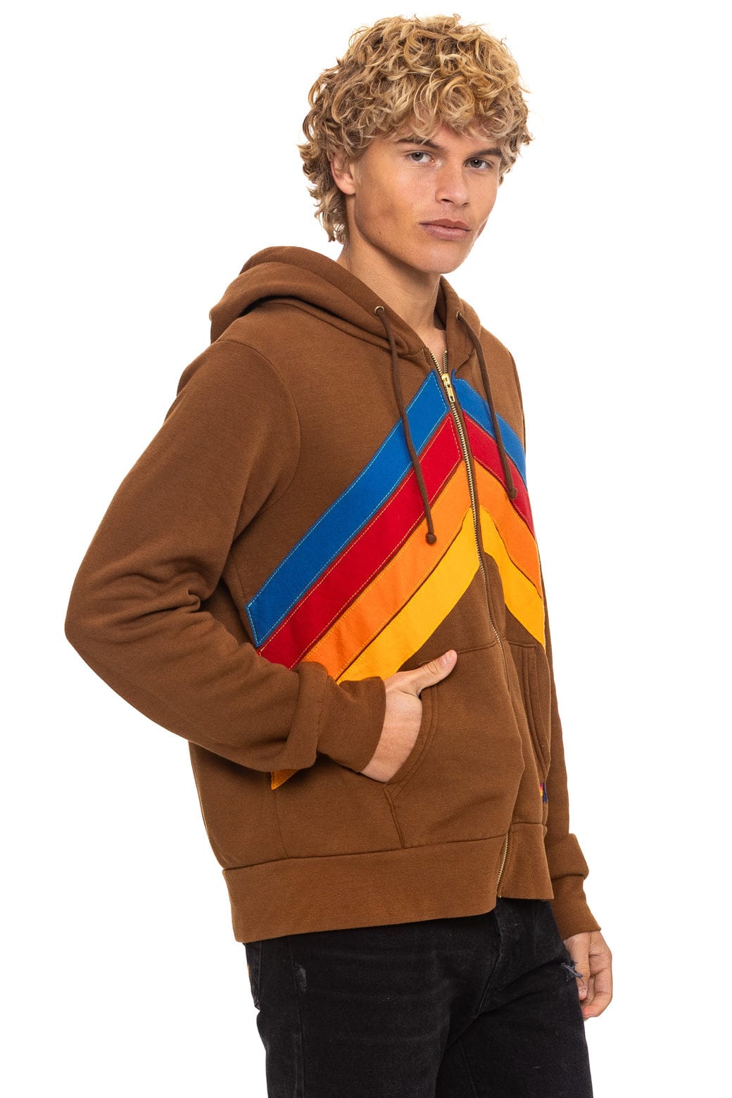 MOUNTAIN STITCH CHEVRON 4 ZIP HOODIE - CINNAMON