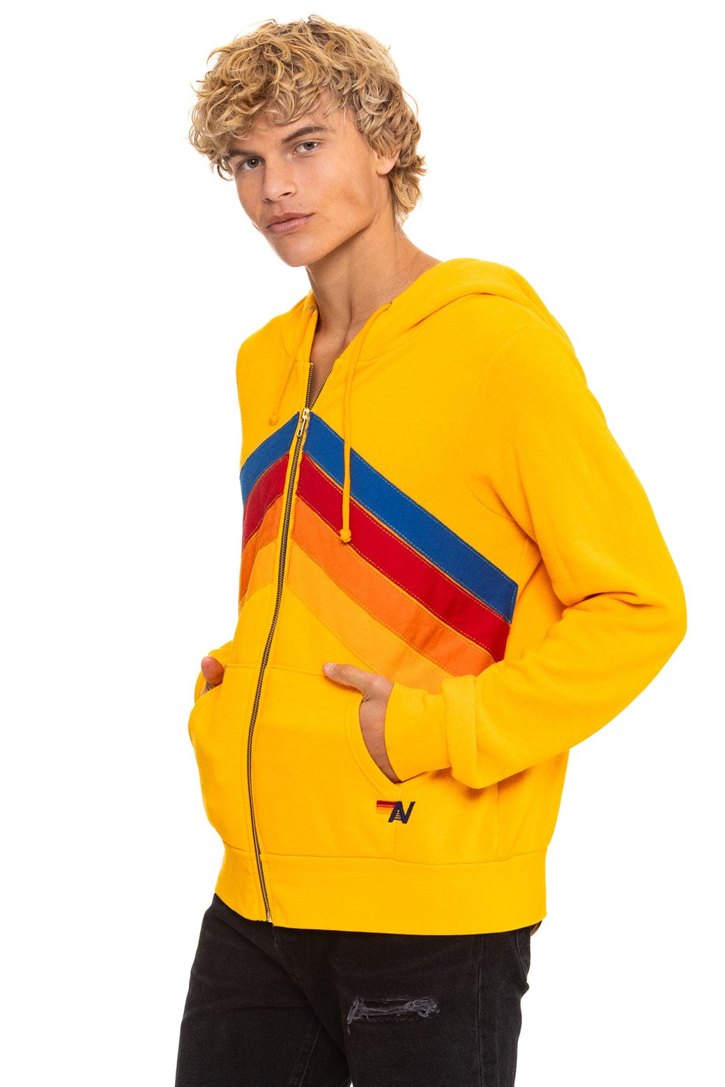 MOUNTAIN STITCH CHEVRON 4 ZIP HOODIE - GOLD