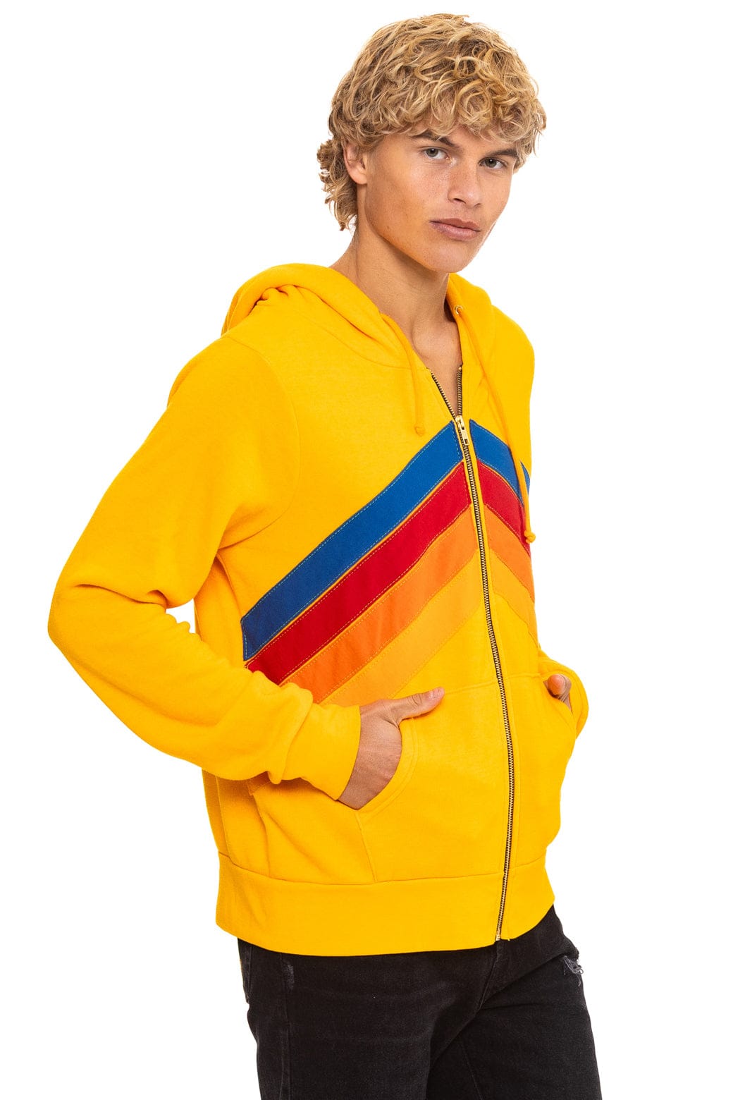 MOUNTAIN STITCH CHEVRON 4 ZIP HOODIE - GOLD