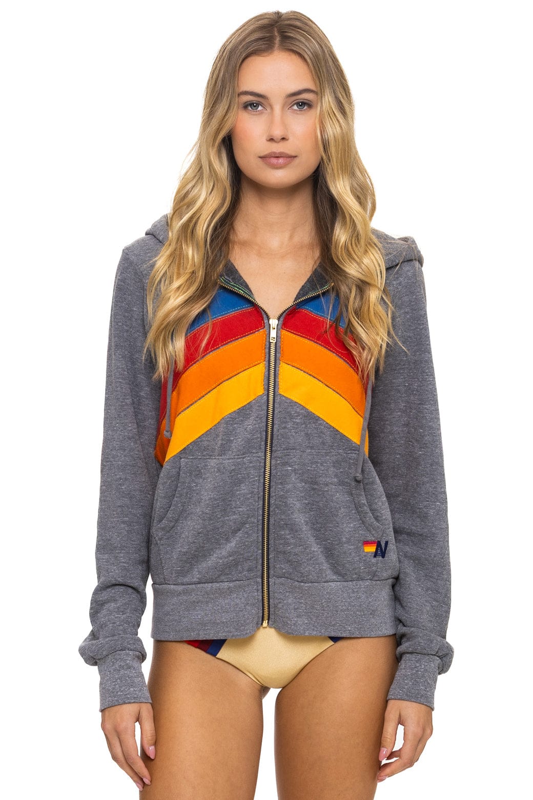 MOUNTAIN STITCH CHEVRON 4 ZIP HOODIE - HEATHER GREY