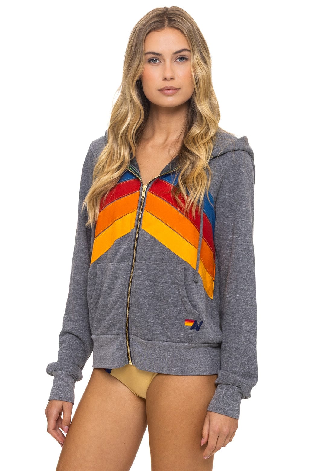 MOUNTAIN STITCH CHEVRON 4 ZIP HOODIE - HEATHER GREY