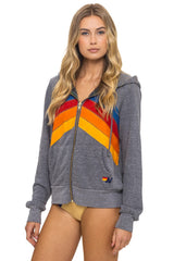 MOUNTAIN STITCH CHEVRON 4 ZIP HOODIE - HEATHER GREY