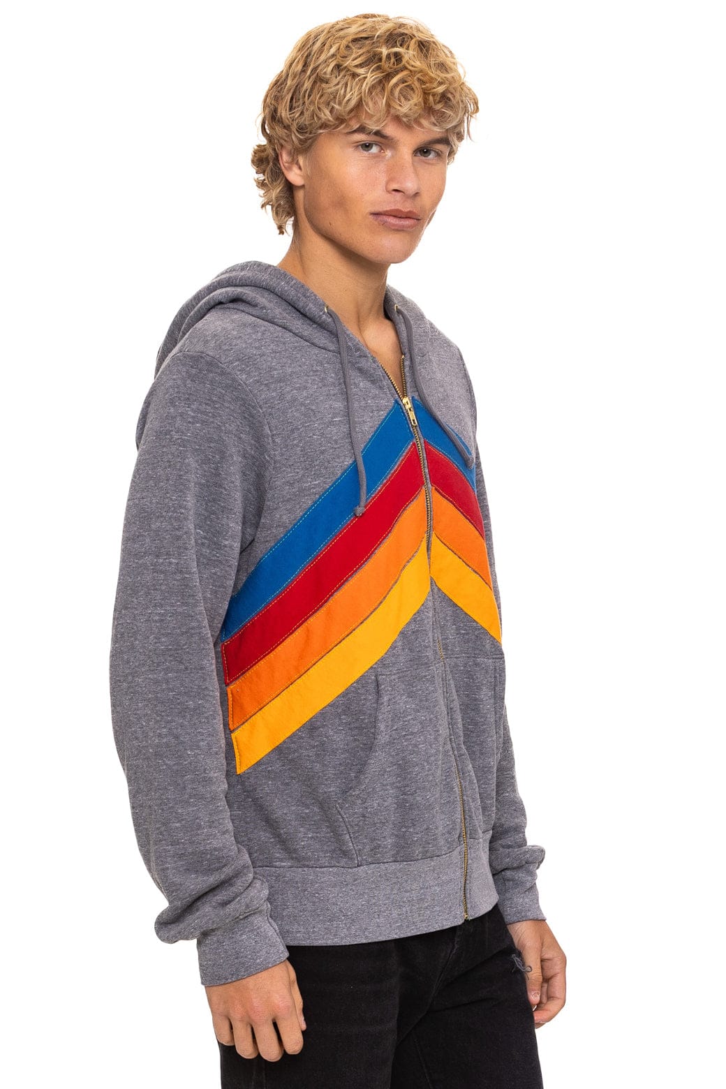 MOUNTAIN STITCH CHEVRON 4 ZIP HOODIE - HEATHER GREY