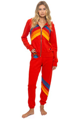 MOUNTAIN STITCH CHEVRON 4 ZIP HOODIE - RED