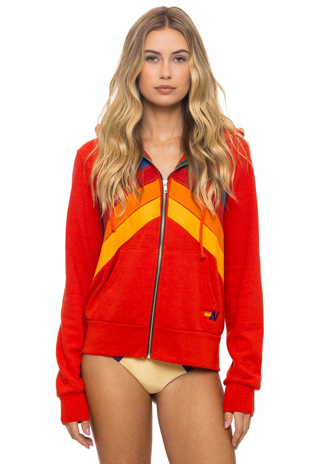 MOUNTAIN STITCH CHEVRON 4 ZIP HOODIE - RED