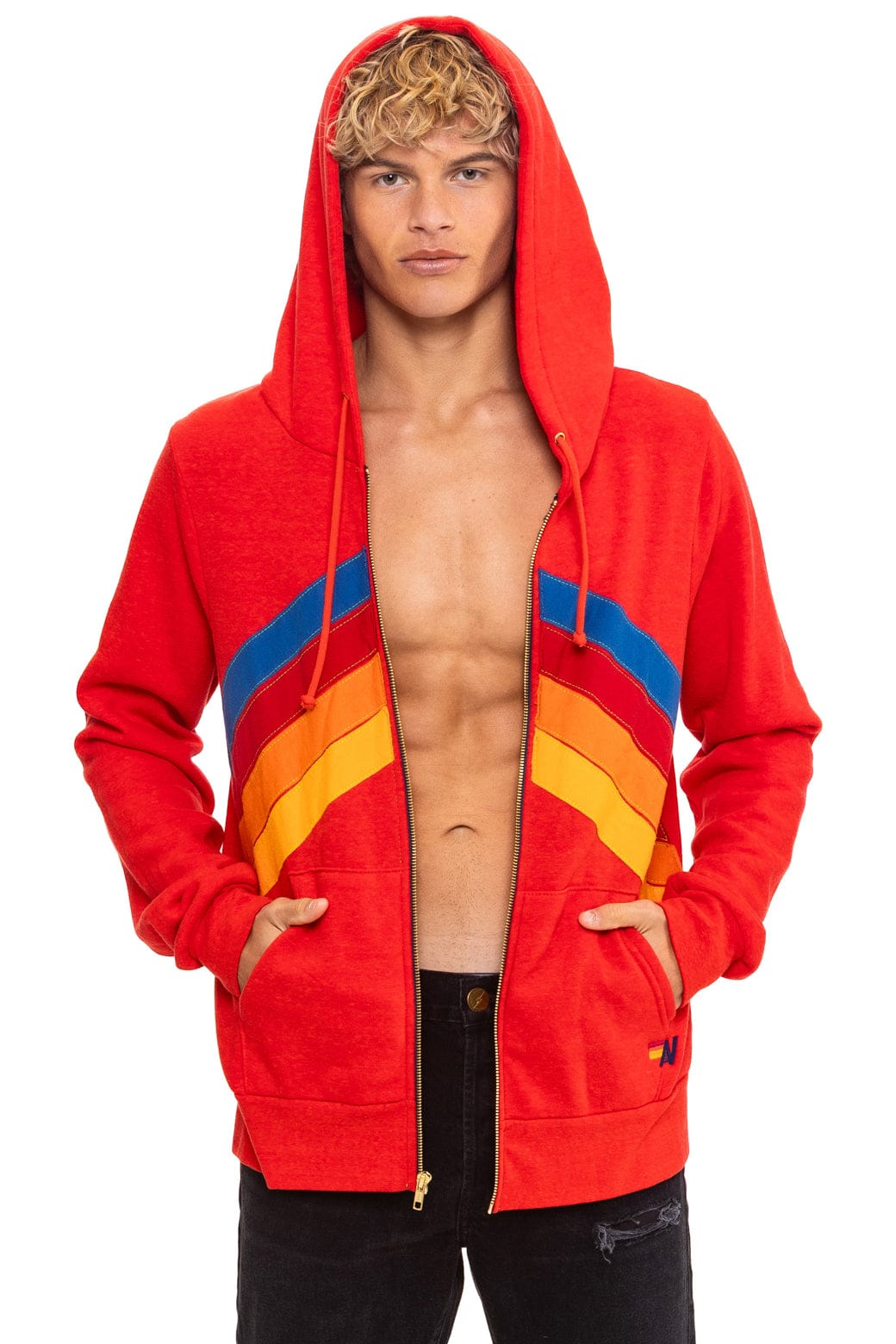 MOUNTAIN STITCH CHEVRON 4 ZIP HOODIE - RED