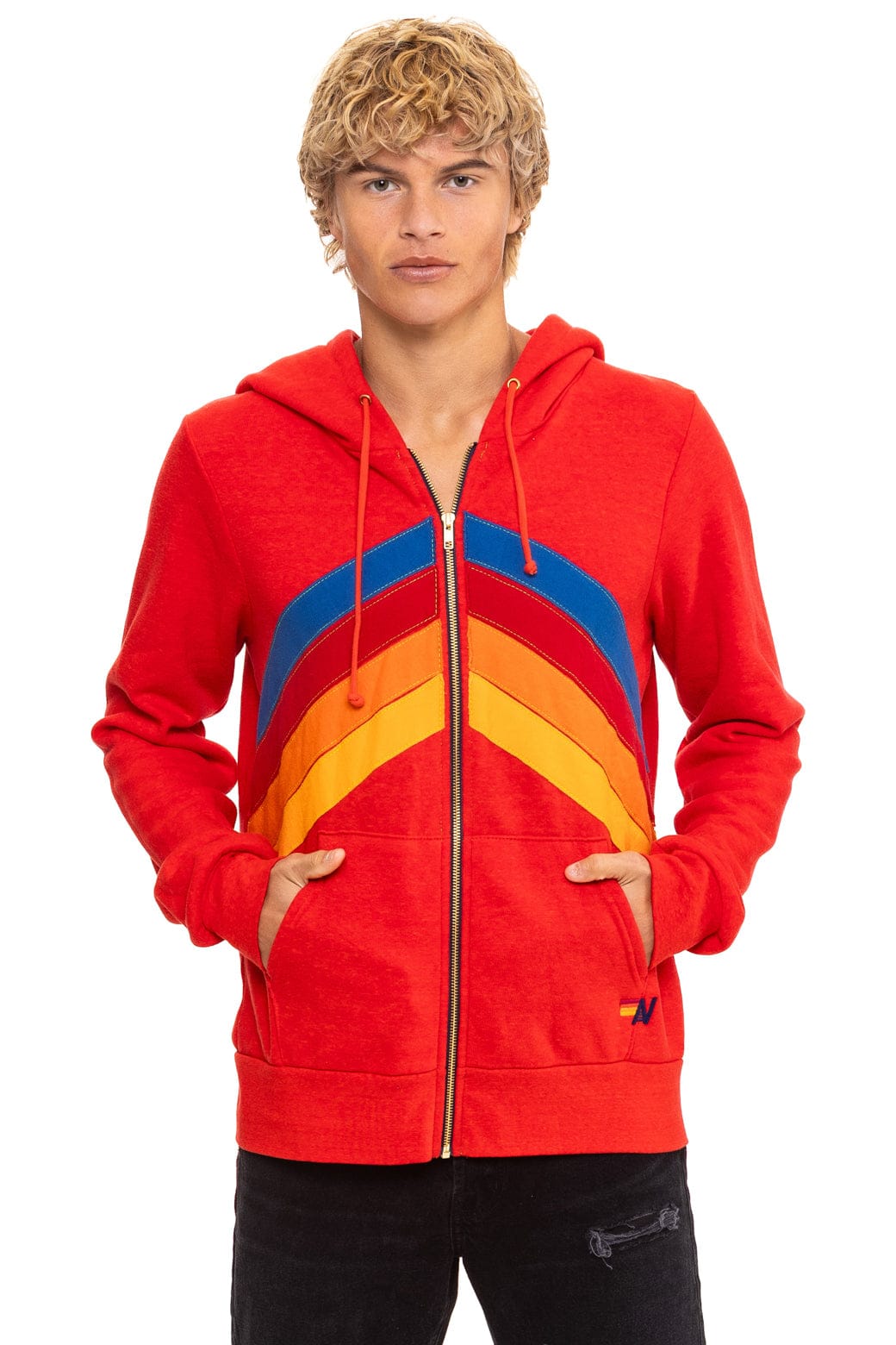 MOUNTAIN STITCH CHEVRON 4 ZIP HOODIE - RED