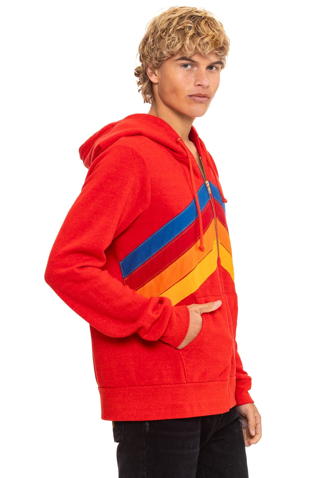 MOUNTAIN STITCH CHEVRON 4 ZIP HOODIE - RED