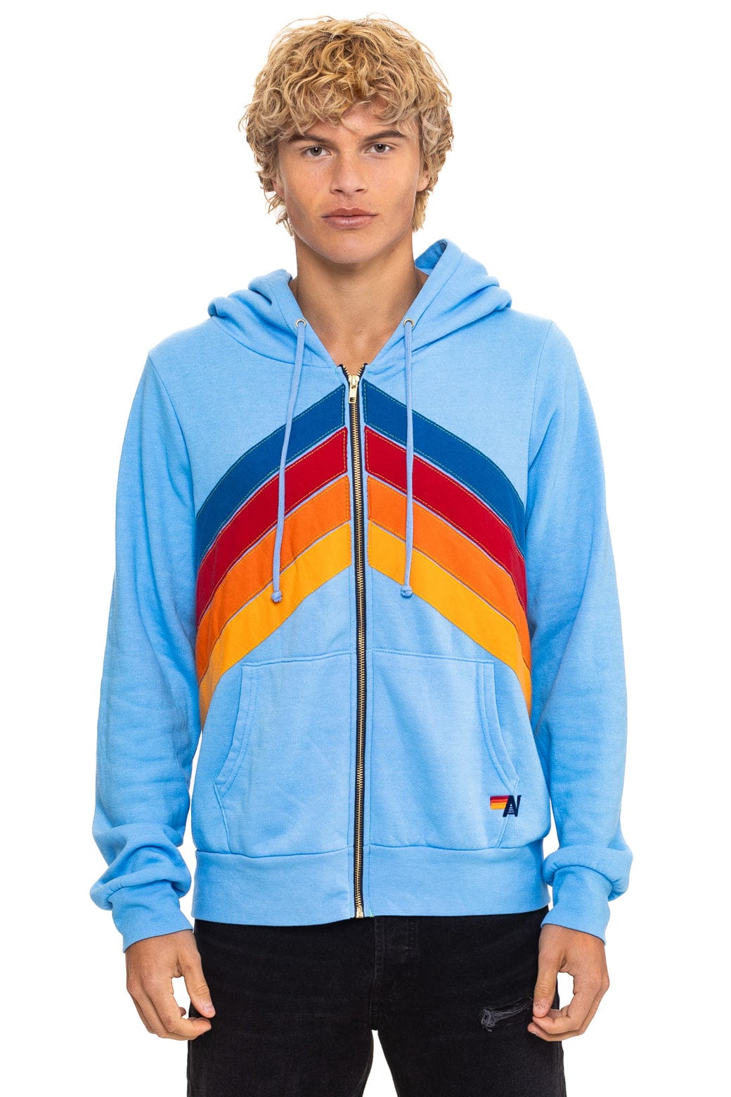 MOUNTAIN STITCH CHEVRON 4 ZIP HOODIE - SKY