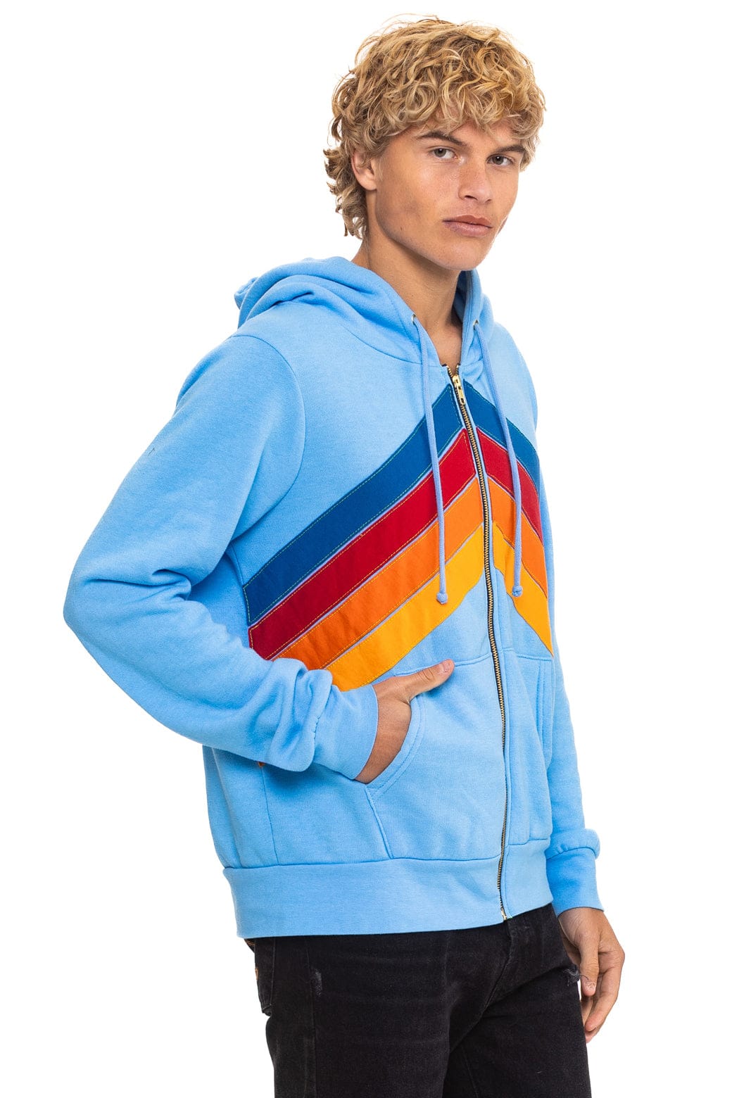 MOUNTAIN STITCH CHEVRON 4 ZIP HOODIE - SKY