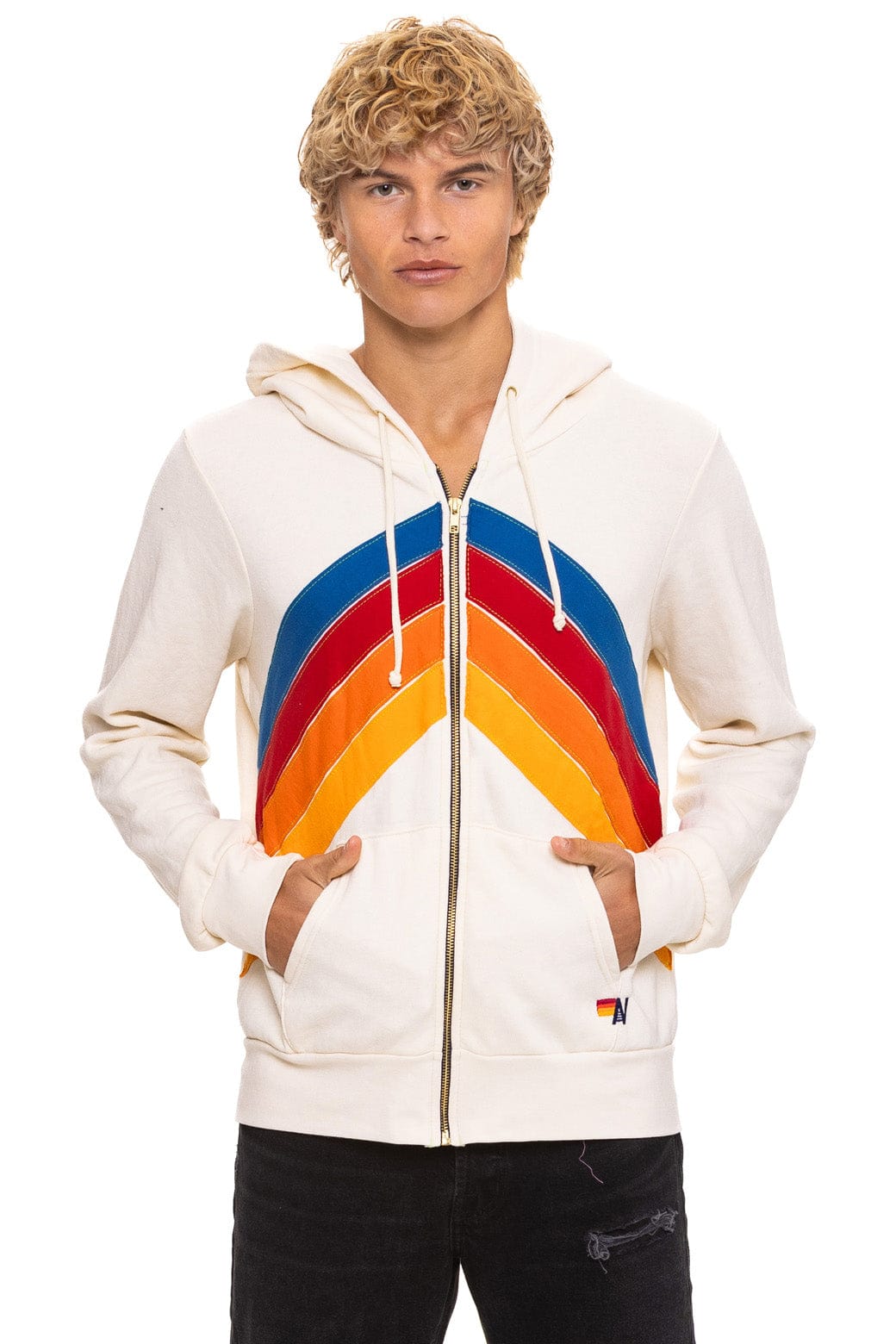 MOUNTAIN STITCH CHEVRON 4 ZIP HOODIE - VINTAGE WHITE