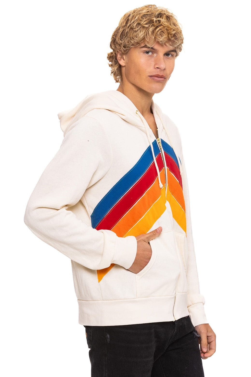 MOUNTAIN STITCH CHEVRON 4 ZIP HOODIE - VINTAGE WHITE