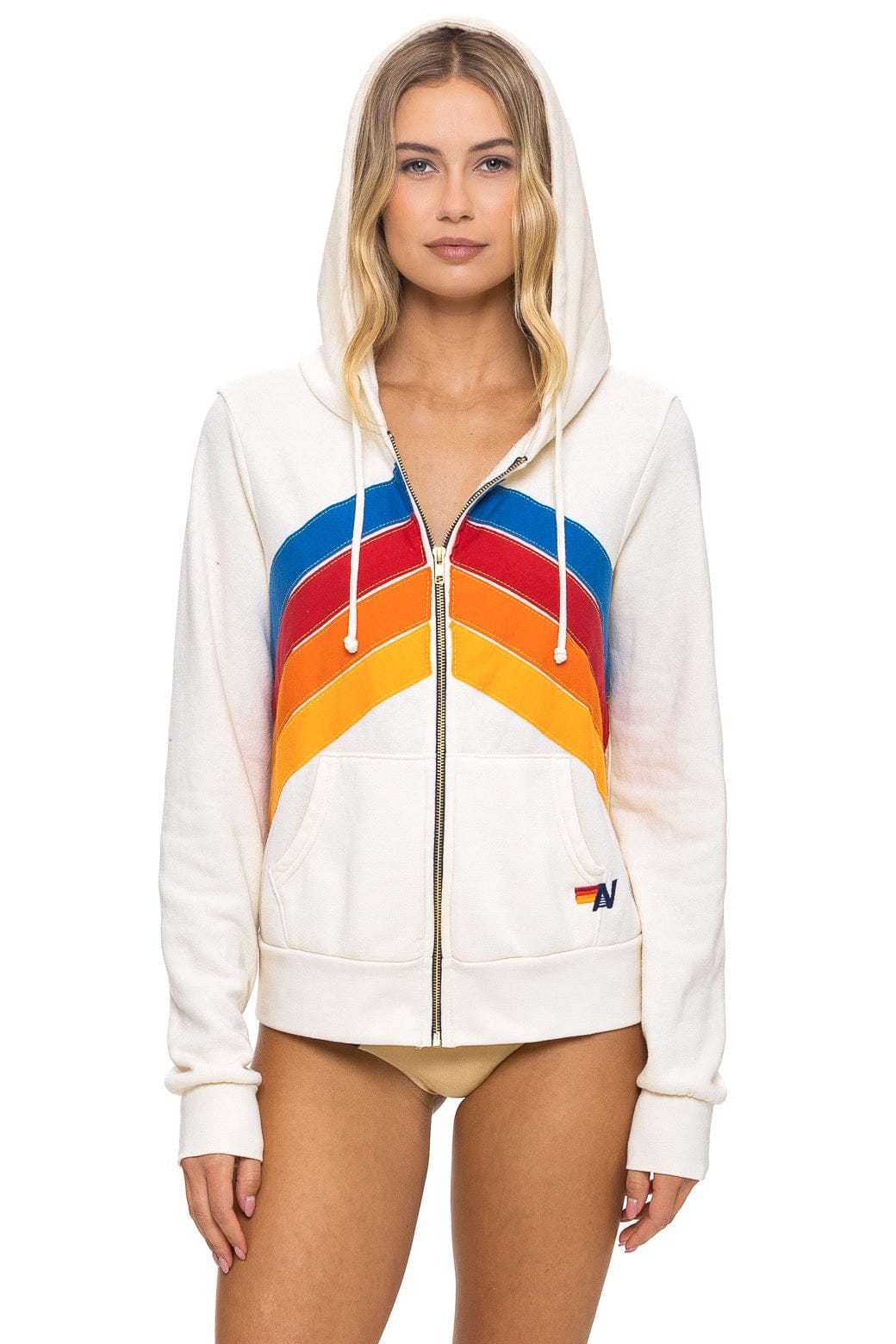 MOUNTAIN STITCH CHEVRON 4 ZIP HOODIE - VINTAGE WHITE
