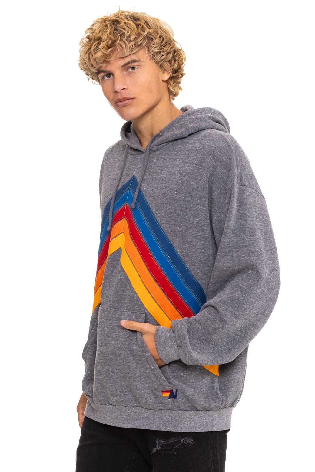 MOUNTAIN STITCH CHEVRON PULLOVER HOODIE RELAXED - HEATHER GREY