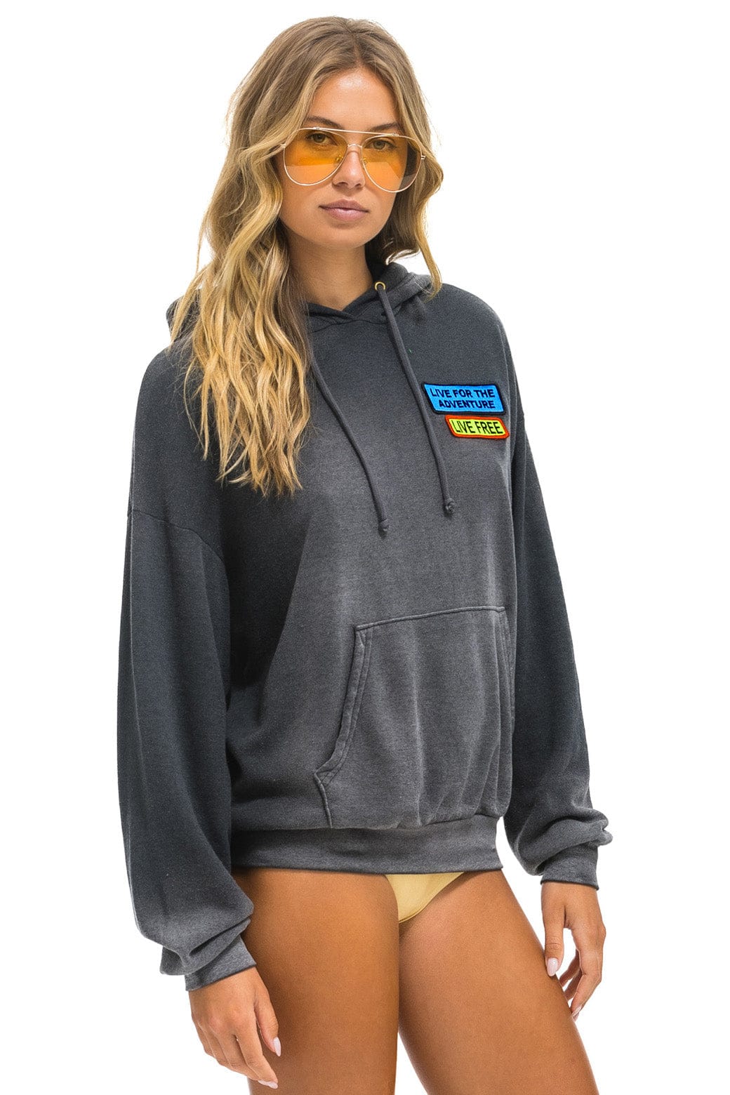 LIVE FREE + ADVENTURE PATCH PULLOVER RELAXED HOODIE - FADED SMOKE
