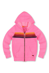 KID'S 5 STRIPE HOODIE - NEON PINK