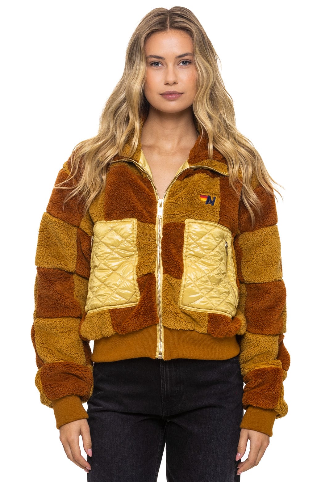 TEDDY CHECKERBOARD WOMENS FULL ZIP JACKET - HONEY // WHISKEY