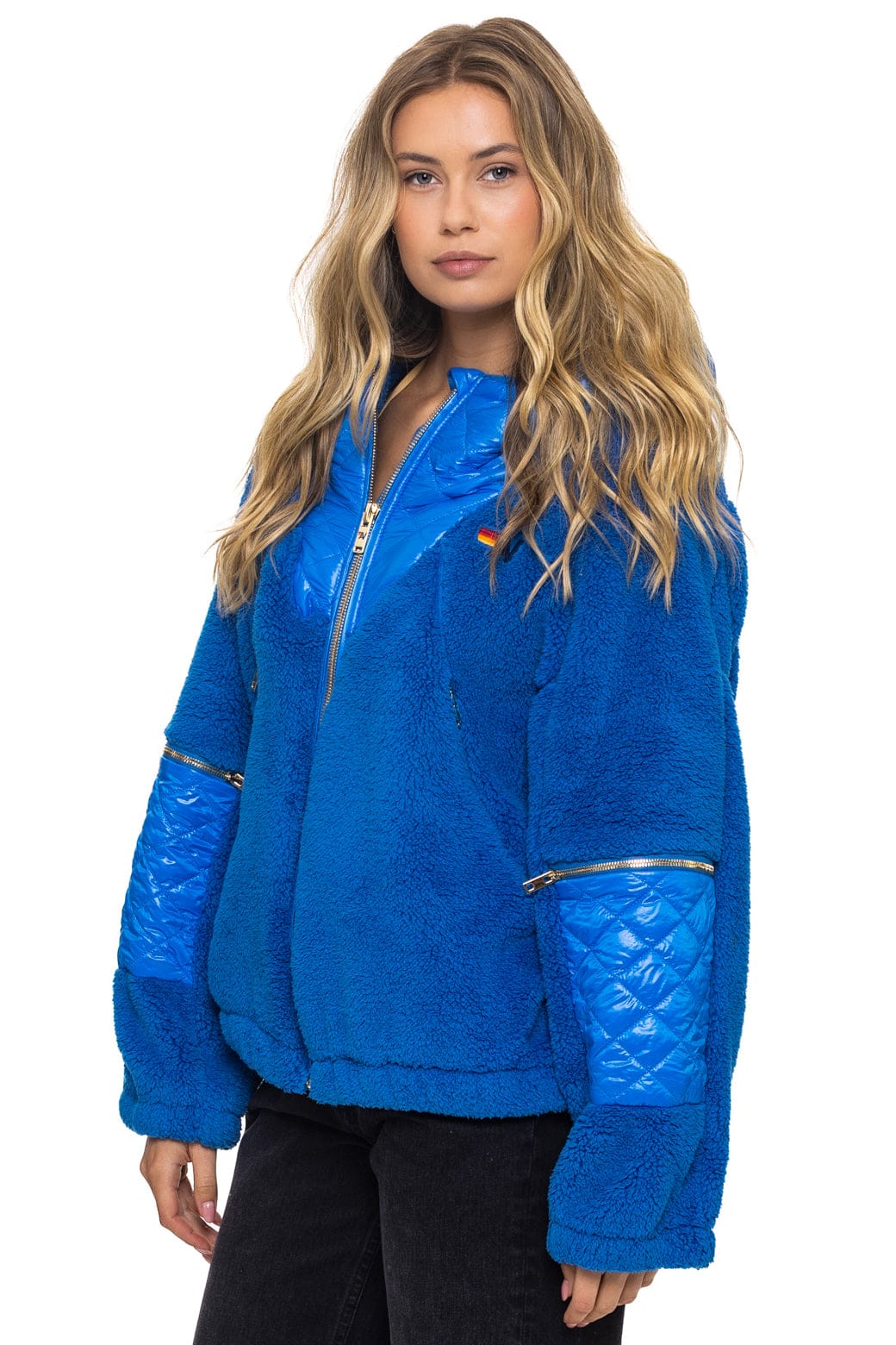 TEDDY UNISEX OVERSIZED HOODED FULL ZIP JACKET - BLUE CINA