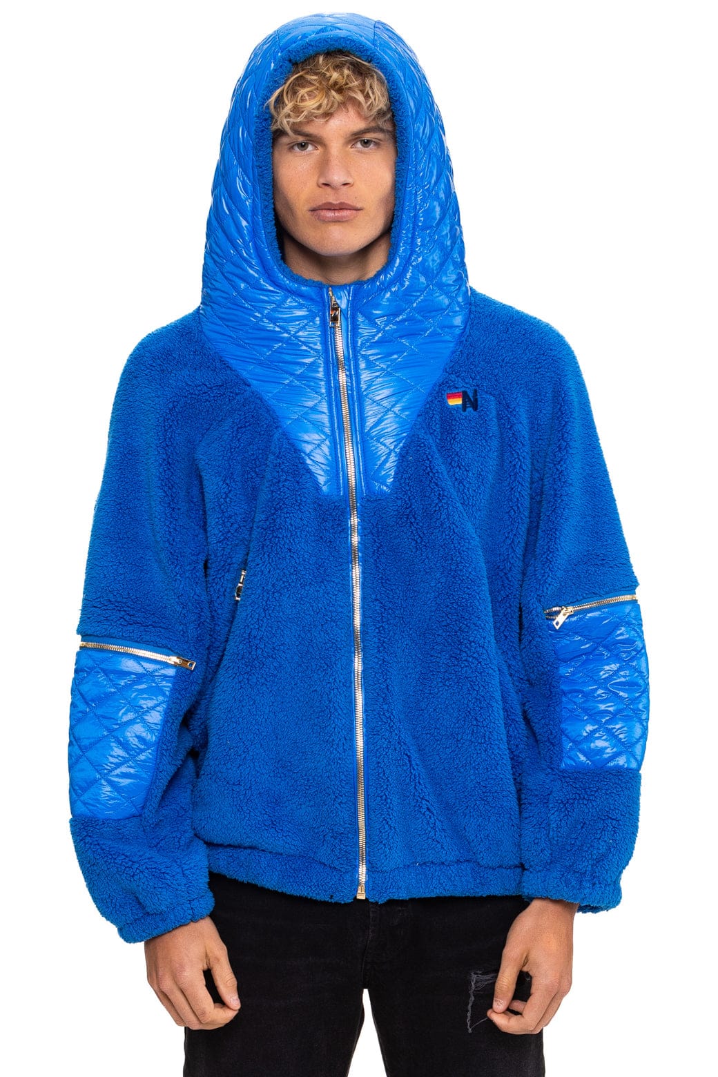 TEDDY UNISEX OVERSIZED HOODED FULL ZIP JACKET - BLUE CINA