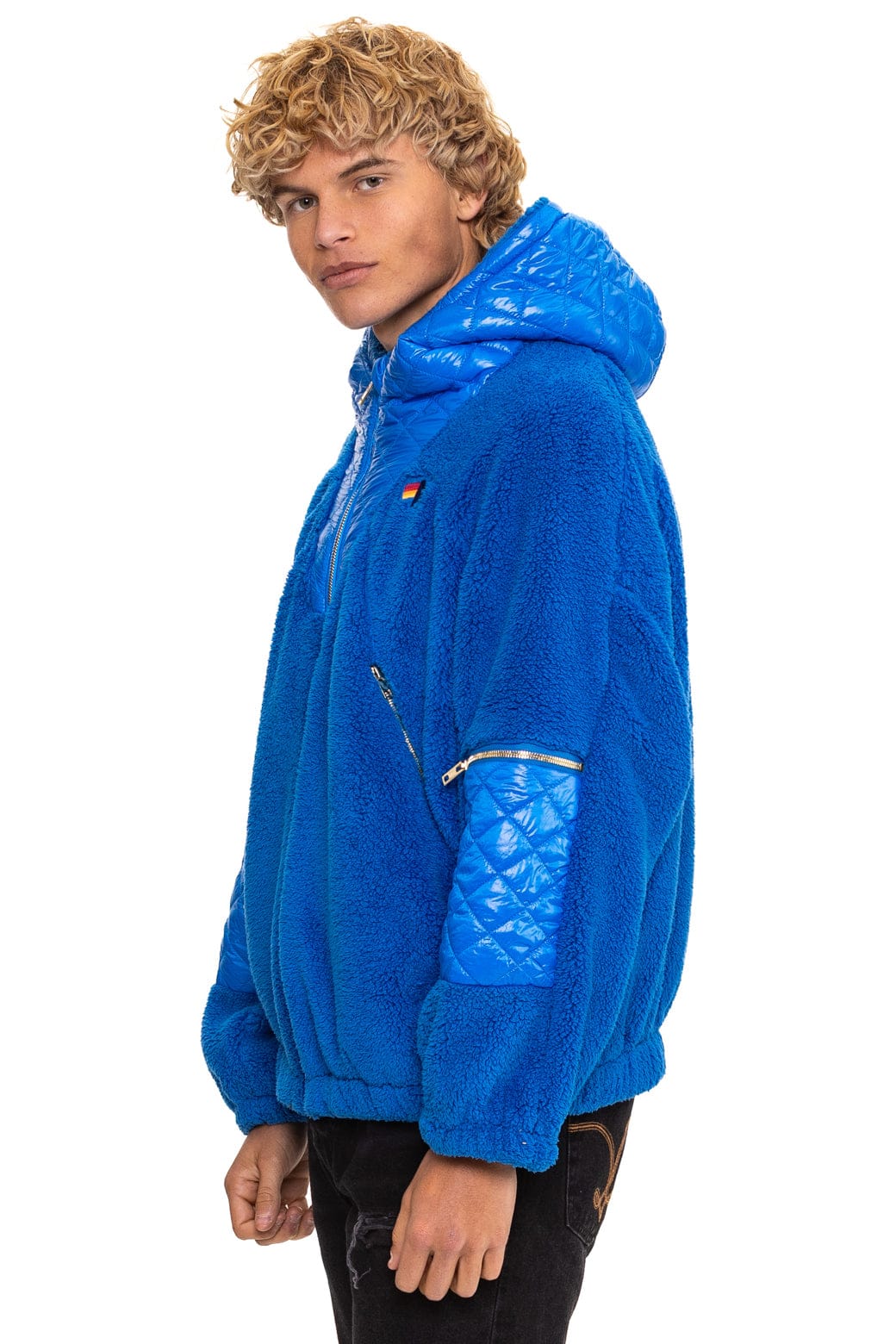 TEDDY UNISEX OVERSIZED HOODED FULL ZIP JACKET - BLUE CINA