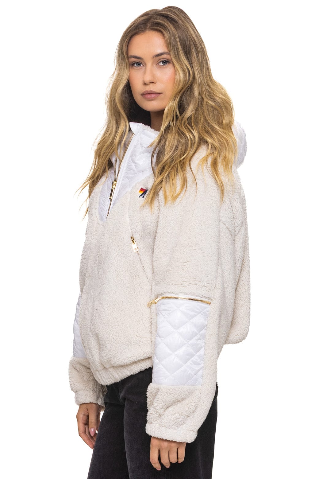 TEDDY UNISEX OVERSIZED HOODED FULL ZIP JACKET - VINTAGE WHITE