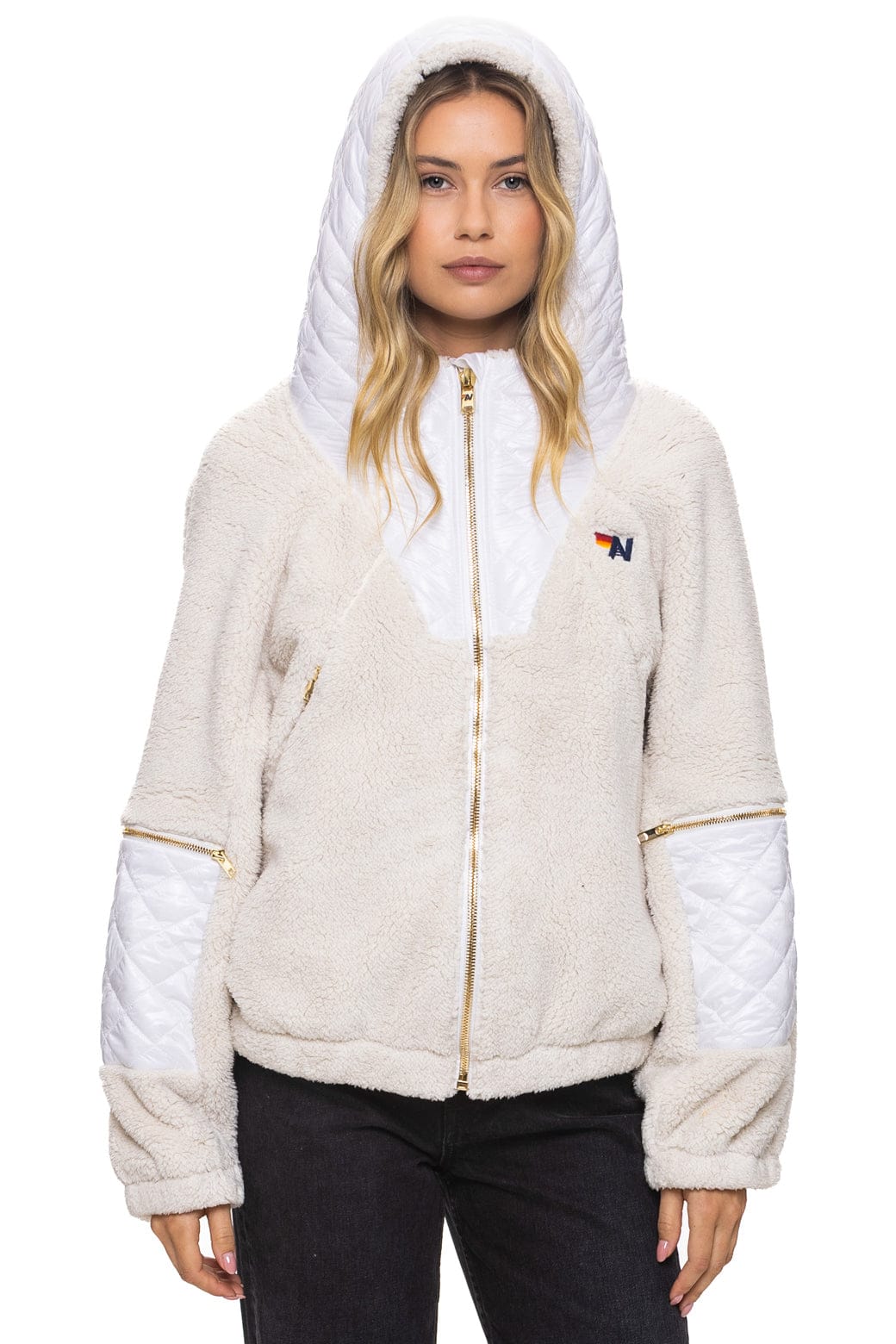 TEDDY UNISEX OVERSIZED HOODED FULL ZIP JACKET - VINTAGE WHITE