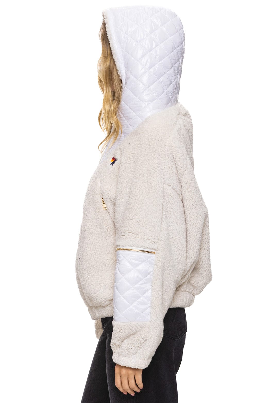 TEDDY UNISEX OVERSIZED HOODED FULL ZIP JACKET - VINTAGE WHITE