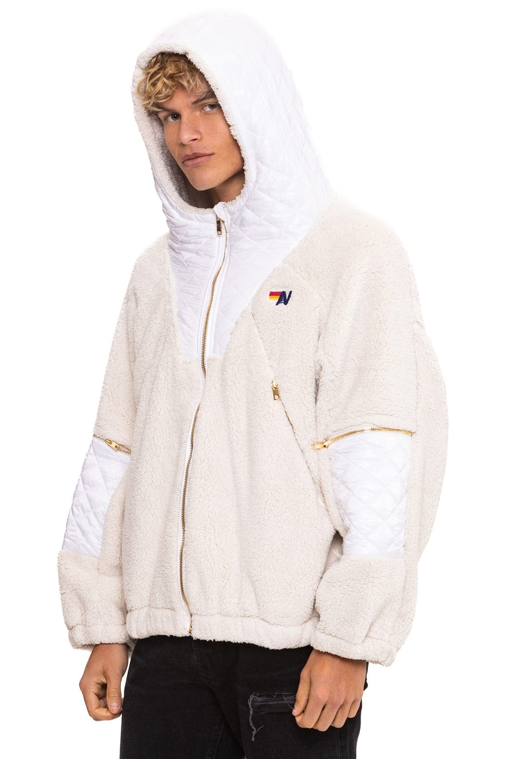 TEDDY UNISEX OVERSIZED HOODED FULL ZIP JACKET - VINTAGE WHITE