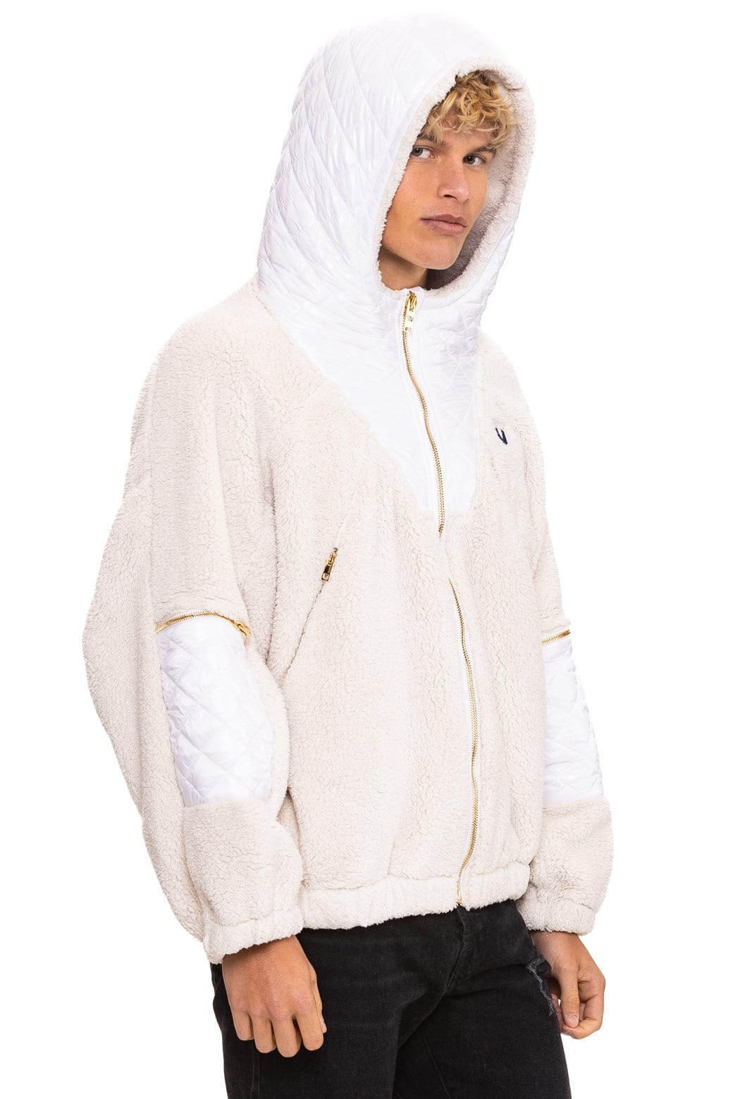 TEDDY UNISEX OVERSIZED HOODED FULL ZIP JACKET - VINTAGE WHITE
