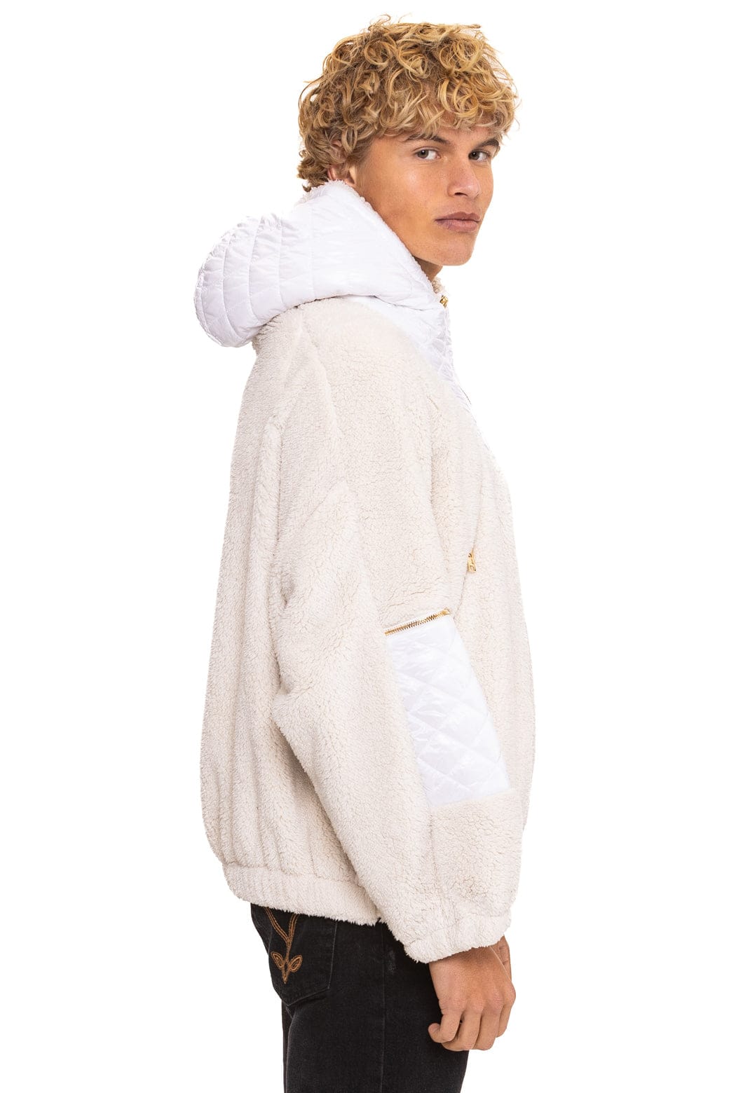 TEDDY UNISEX OVERSIZED HOODED FULL ZIP JACKET - VINTAGE WHITE