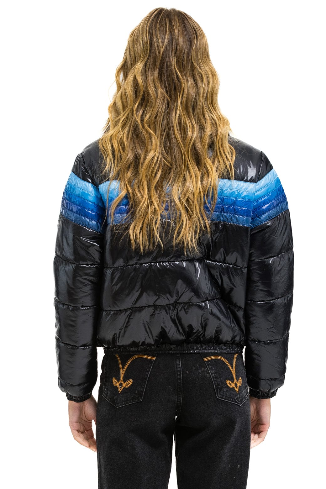 5 STRIPE APRES JACKET - GLOSSY BLACK // BLUE STRIPES