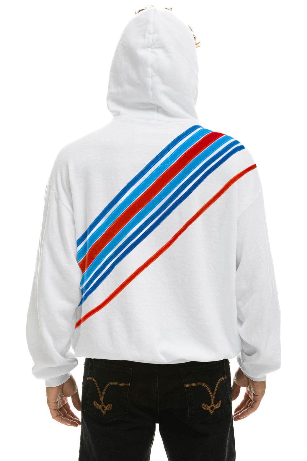 CROSS STRIPE STARS RELAXED PULLOVER HOODIE  - WHITE // USA