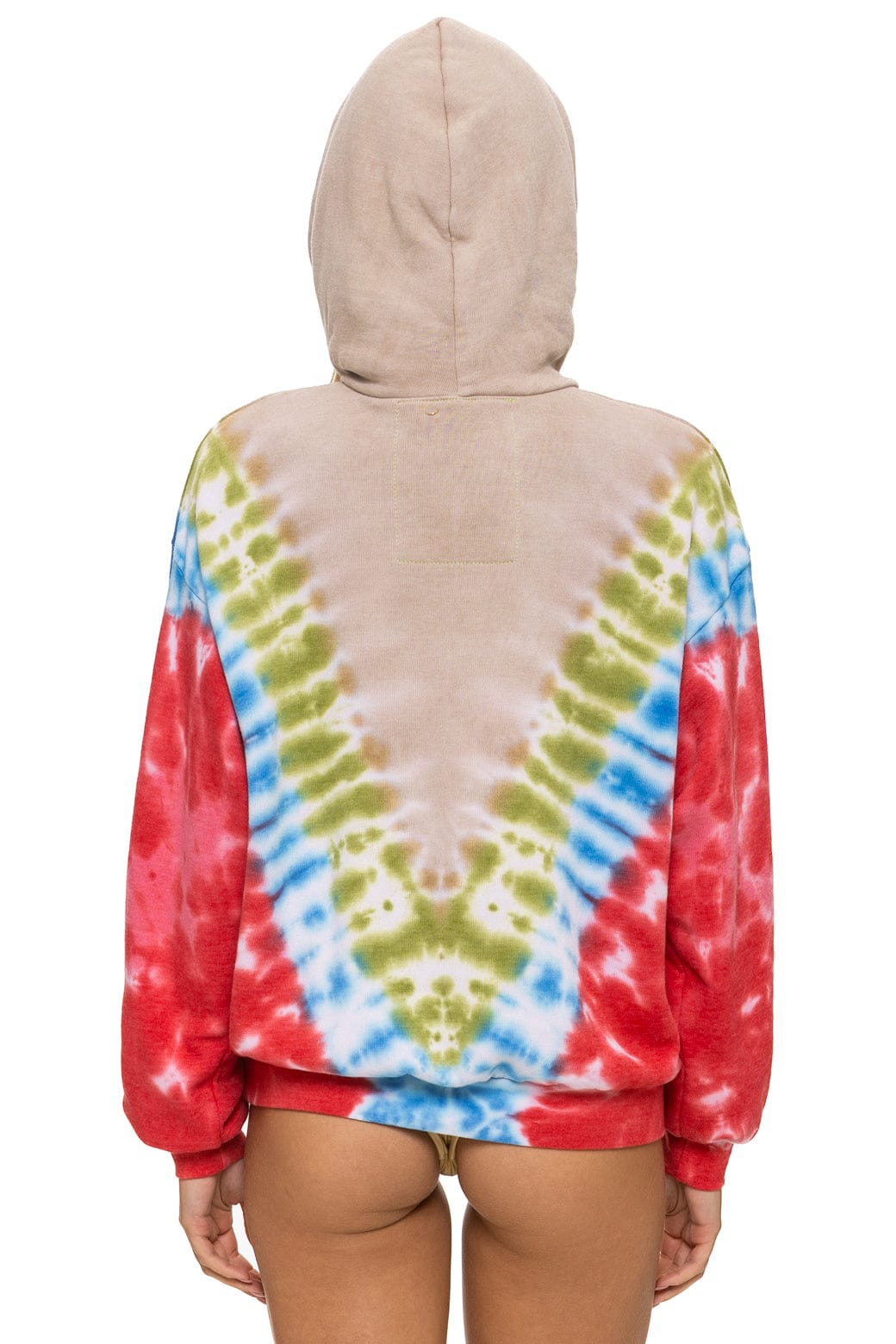 HAND DYED V RELAXED PULLOVER HOODIE - TIE DYE SAND // BLUE RED