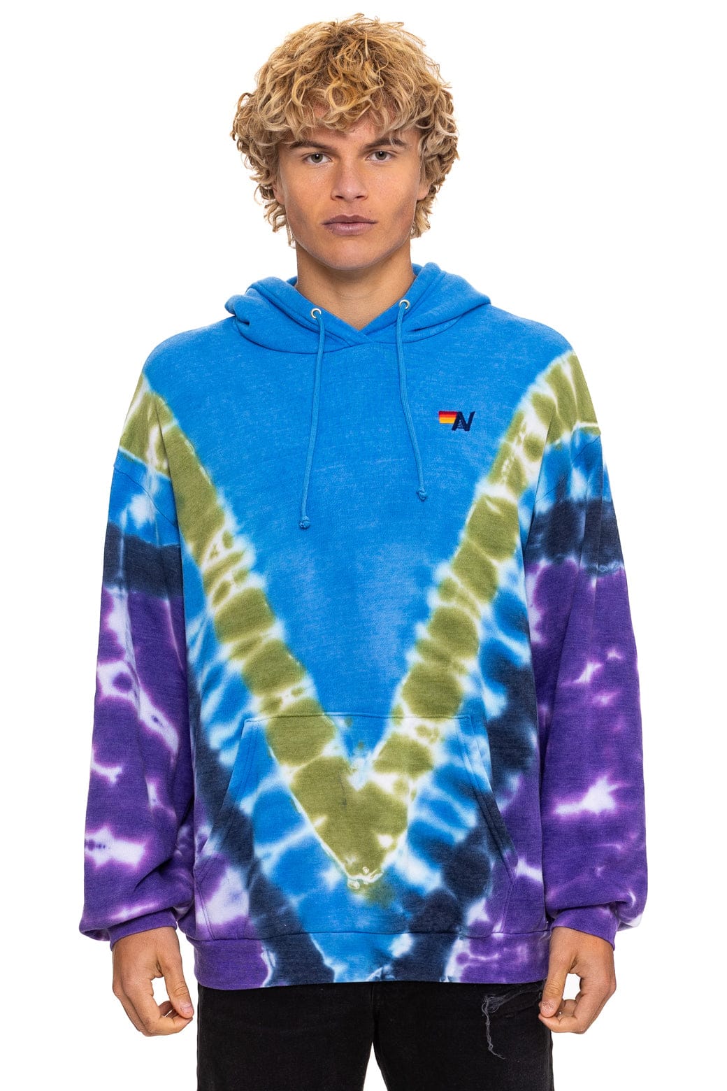 HAND DYED V RELAXED PULLOVER HOODIE - TIE DYE OCEAN // PURPLE
