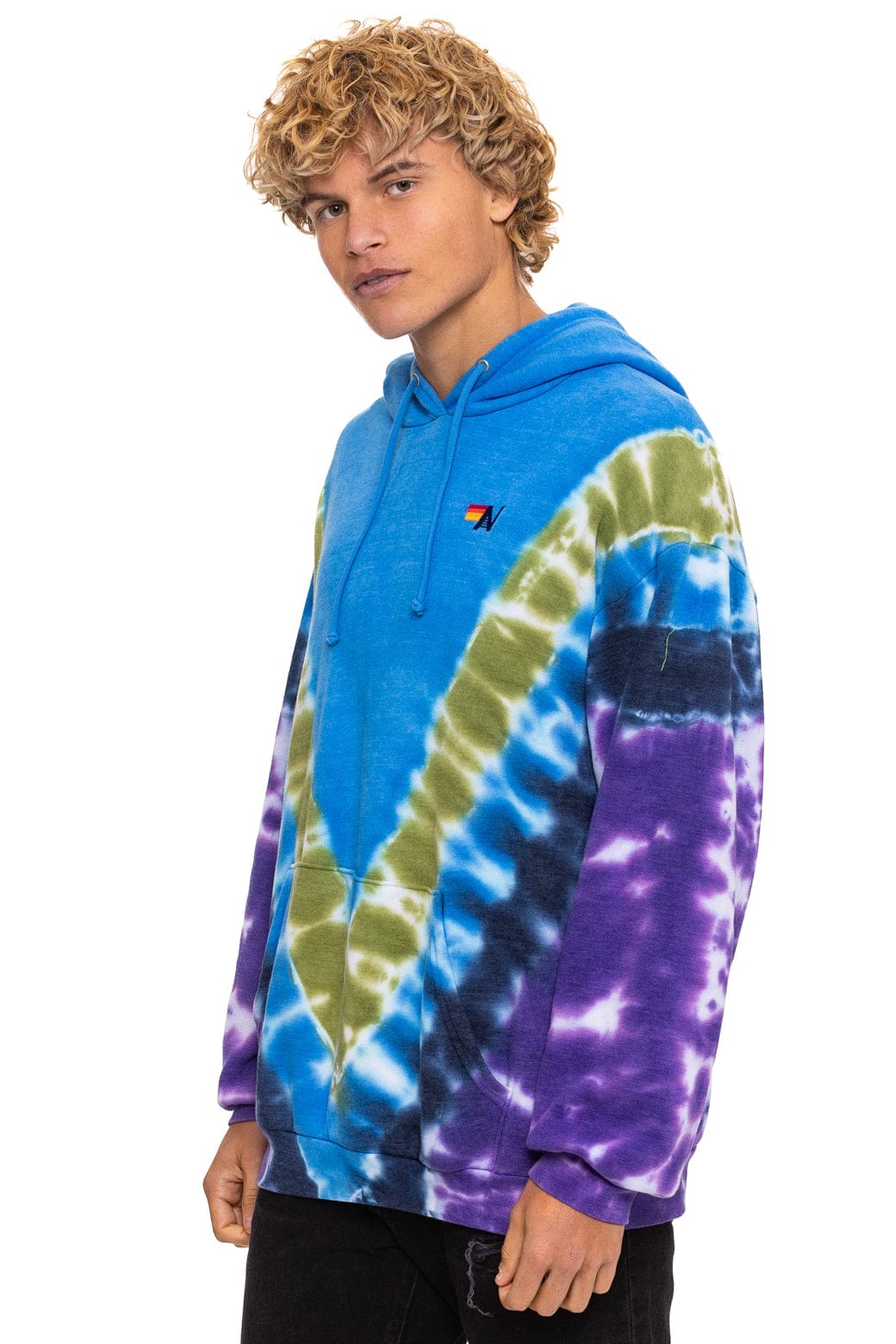 HAND DYED V RELAXED PULLOVER HOODIE - TIE DYE OCEAN // PURPLE