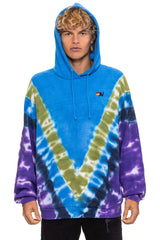 HAND DYED V RELAXED PULLOVER HOODIE - TIE DYE OCEAN // PURPLE