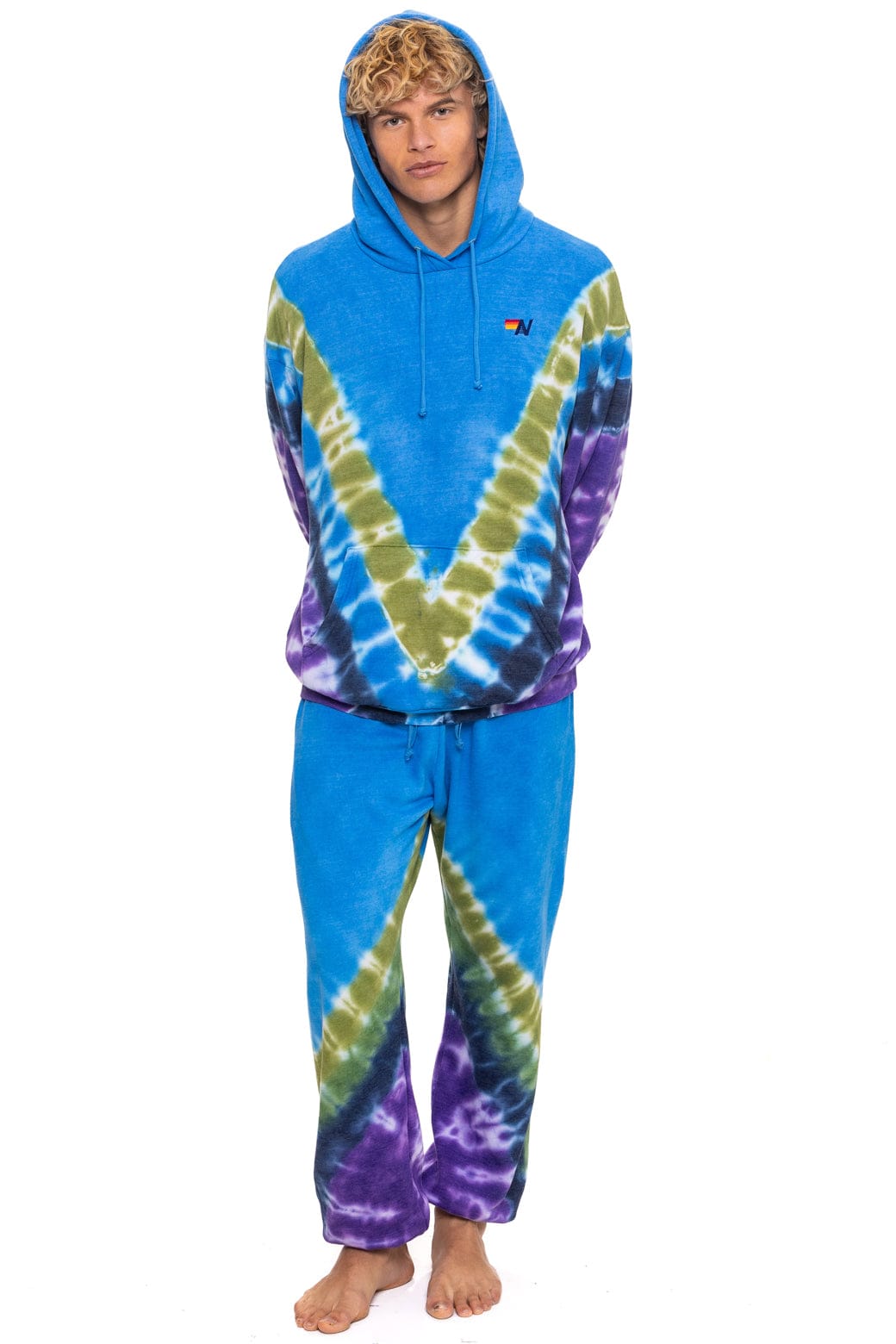 HAND DYED V RELAXED PULLOVER HOODIE - TIE DYE OCEAN // PURPLE