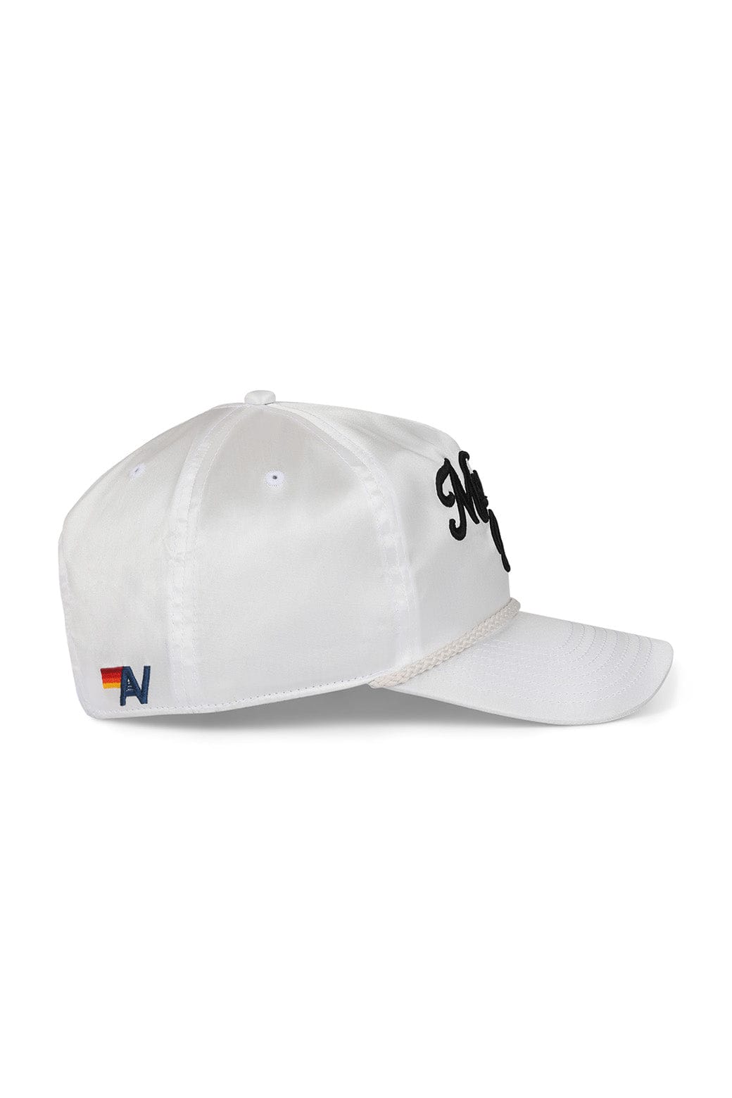 MEMBERS EXCLUSIVE VINTAGE SATIN SCRIPT TRUCKER HAT - WHITE // BLACK