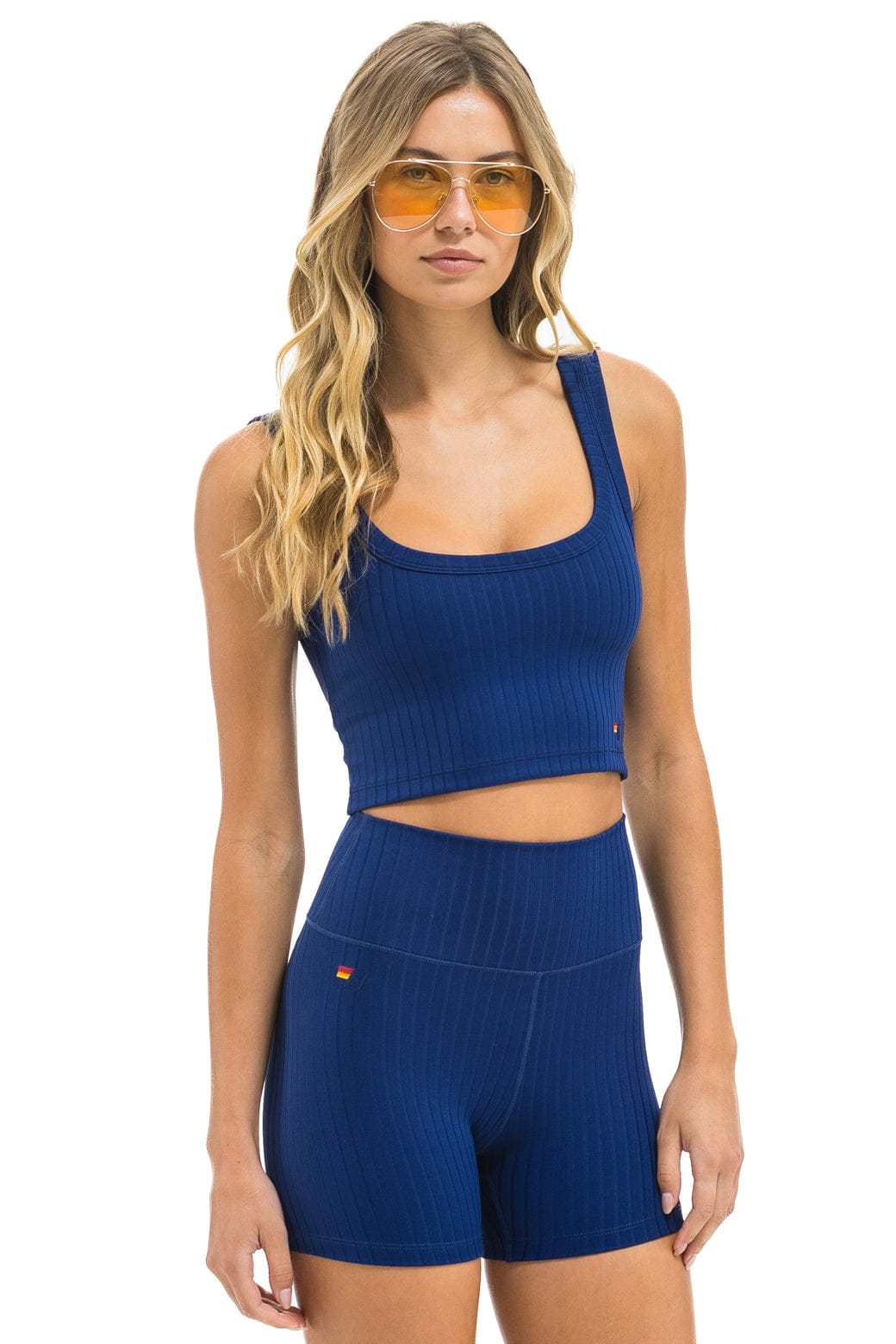WIDE RIB WOMEN'S SCOOP BACK SPORTS TANK - NAVY