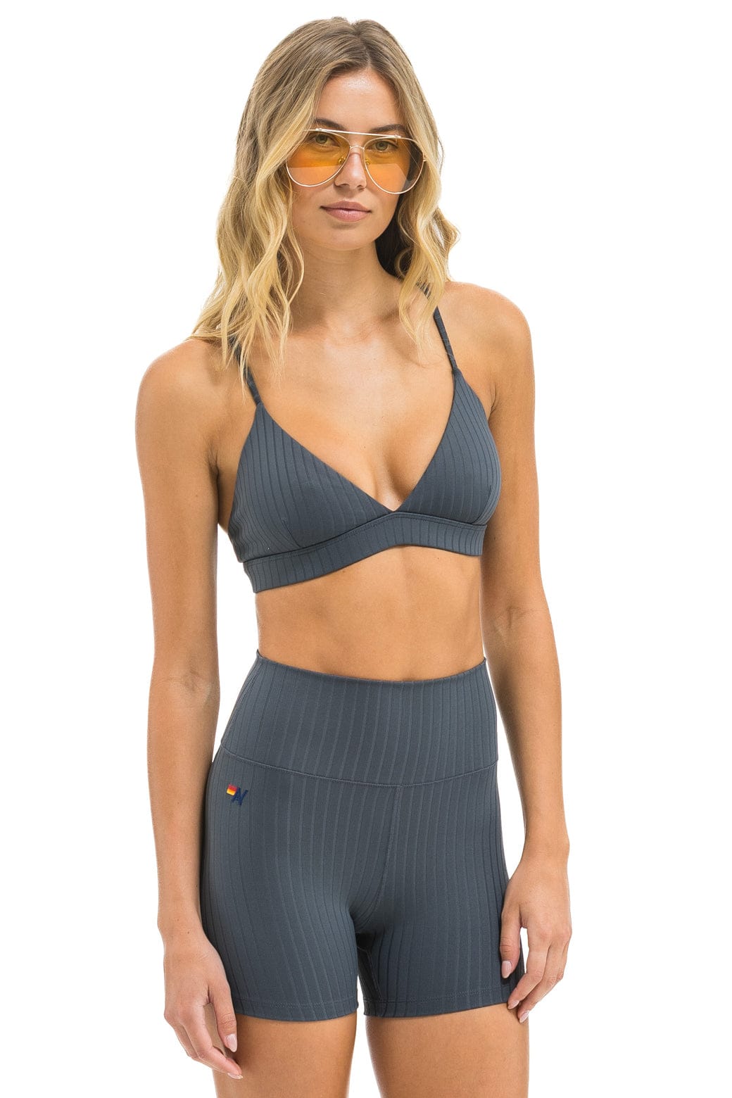 WIDE RIB TRIANGLE ADJUSTABLE SPORTS BRA - TITANIUM