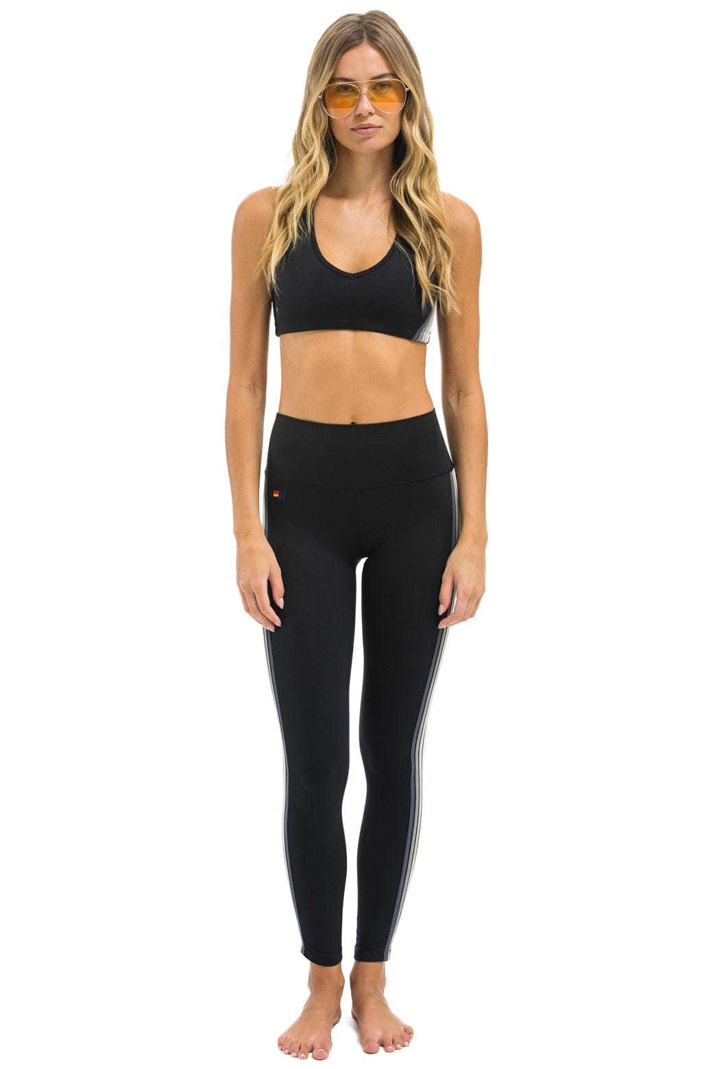 FULL LENGTH HI-RISE 5 STRIPE LEGGINGS - BLACK // SMOKE